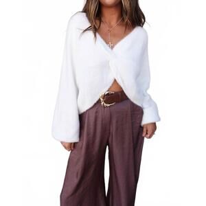 NEW COZY CO. twist front sweater in off-white